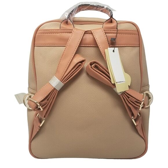 Double zip Square Top Tan and Cream backpack purse - Picture 8 of 9